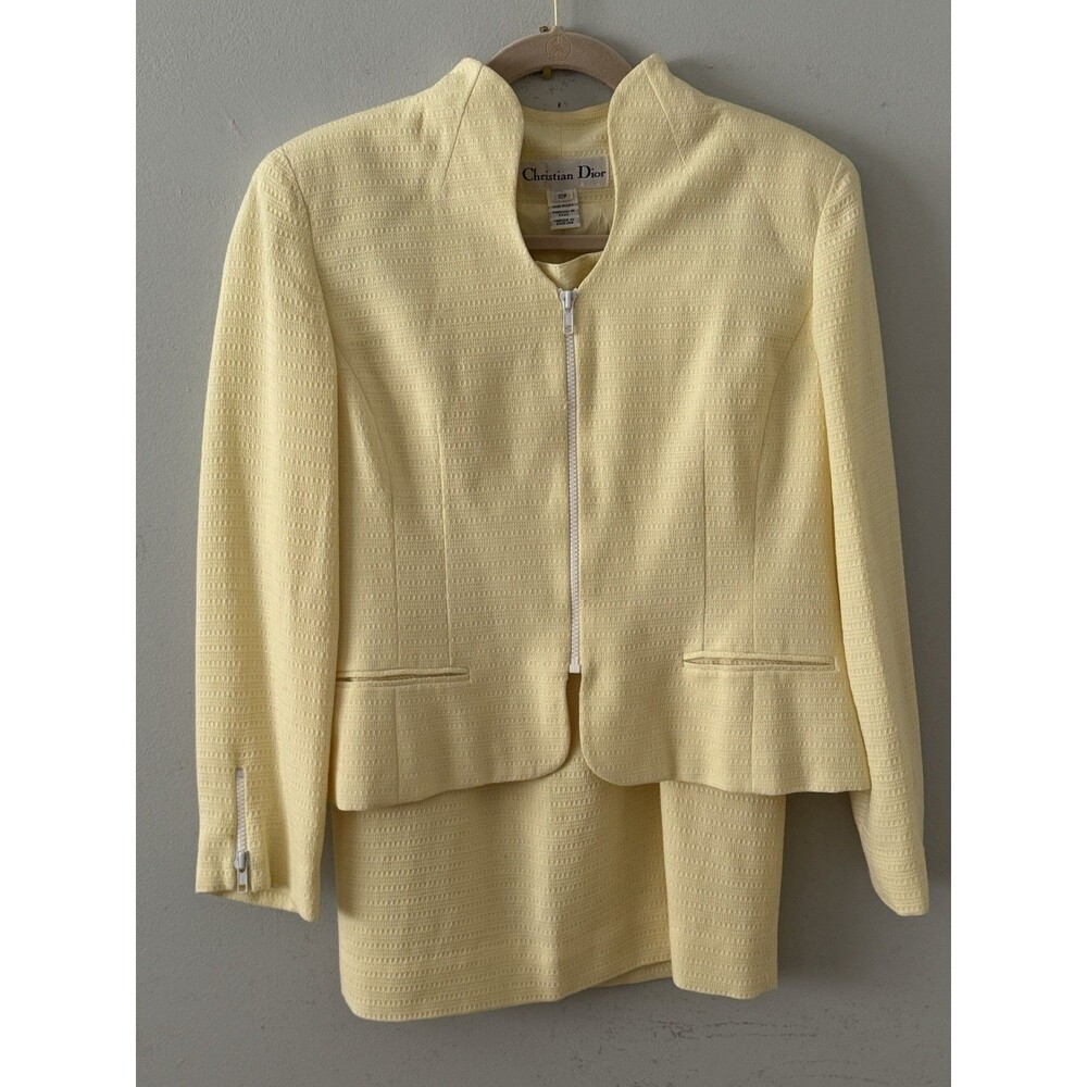 Vintage Christain Dior Buter Yellow Jacket & Skirt Set Soze 10P